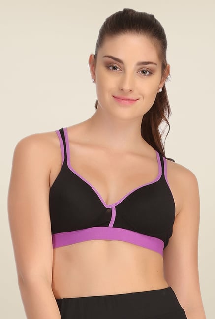 Clovia Black & Purple Broad Elastic Padded Sports Bra Clovia Black & Purple Broad Elastic Padded Sports Bra