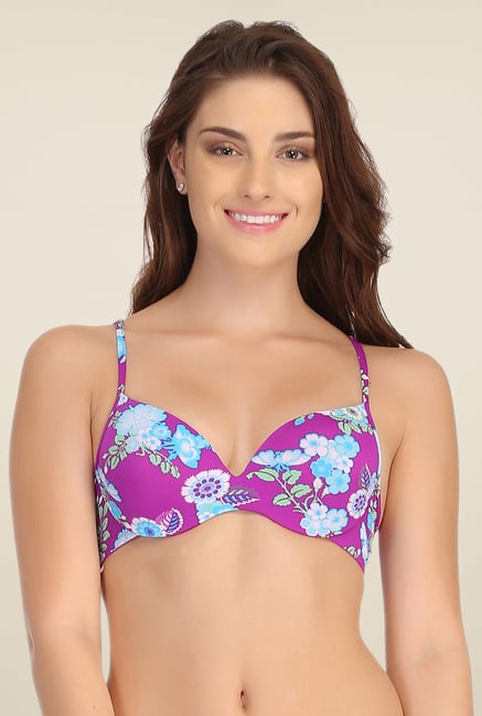 Clovia Purple Push Up Bra With Back Detachable Straps Clovia Purple Push Up Bra With Back Detachable Straps
