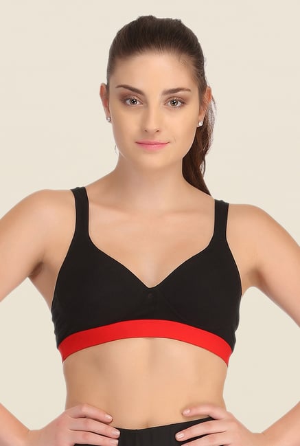 Clovia Black & Red Broad Elastic Padded Sports Bra Clovia Black & Red Broad Elastic Padded Sports Bra