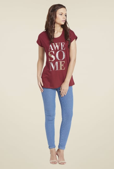 Globus Maroon Printed T Shirt Globus Maroon Printed T Shirt