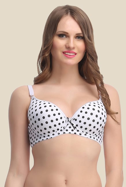 Clovia White With Detachable Straps & Polka Print Bra Clovia White With Detachable Straps & Polka Print Bra