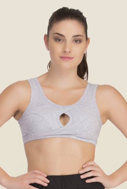 Clovia Grey Lycra Sports Bra With Breathable Cups Clovia Grey Lycra Sports Bra With Breathable Cups