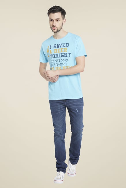 Globus Sky Blue Graphic Print T Shirt Globus Sky Blue Graphic Print T Shirt