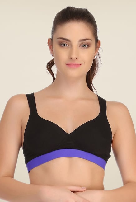 Clovia Black & Blue Broad Elastic Padded Sports Bra Clovia Black & Blue Broad Elastic Padded Sports Bra