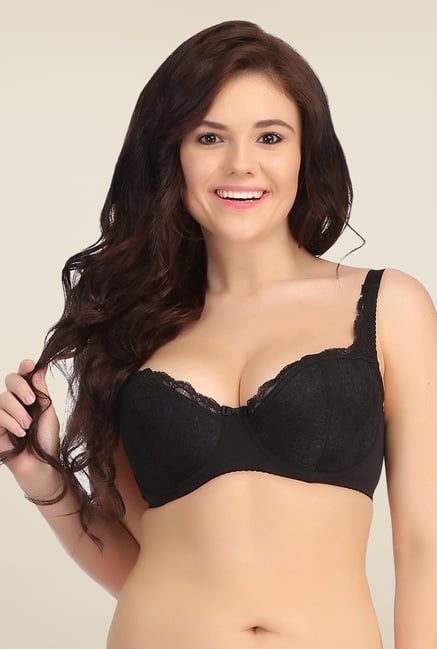 Clovia Black Plus Size Padded Bra With Lacy Cups Clovia Black Plus Size Padded Bra With Lacy Cups