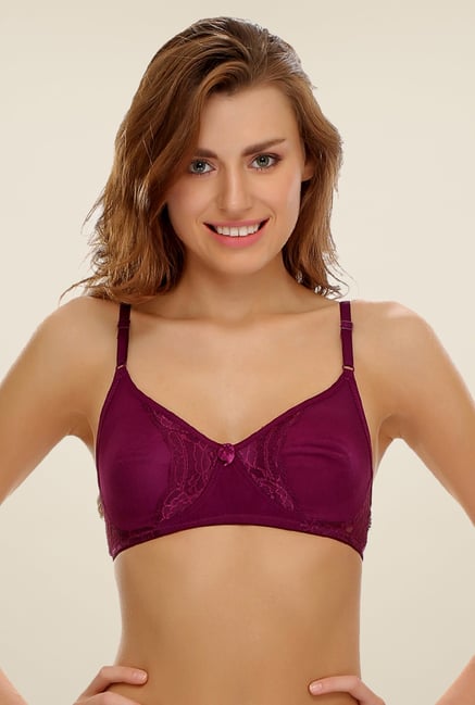 Clovia Purple Moulded Cups Bra With Lace Design Clovia Purple Moulded Cups Bra With Lace Design
