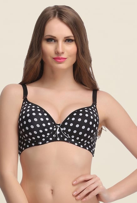 Clovia Black With Detachable Straps & Polka Print Bra Clovia Black With Detachable Straps & Polka Print Bra