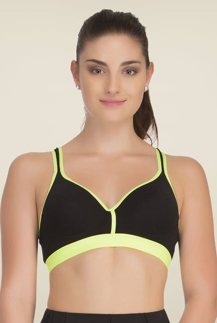 Clovia Black & Green Broad Elastic Padded Sports Bra Clovia Black & Green Broad Elastic Padded Sports Bra