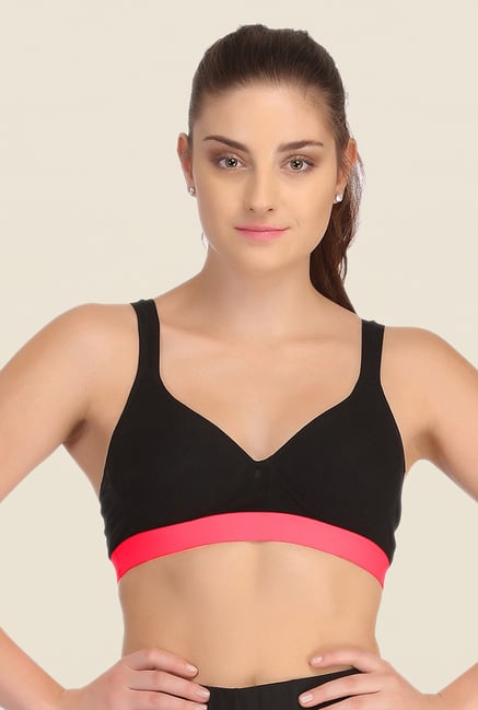 Clovia Black & Pink Broad Elastic Padded Sports Bra Clovia Black & Pink Broad Elastic Padded Sports Bra