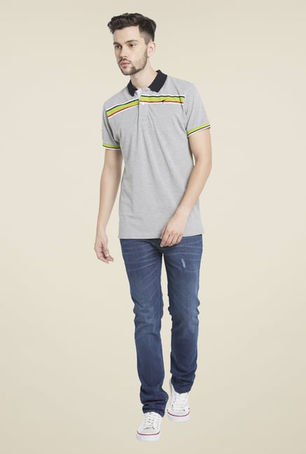 Globus Grey Striped Polo T Shirt Globus Grey Striped Polo T Shirt
