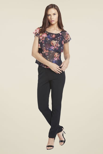 Globus Black Floral Print Top Globus Black Floral Print Top