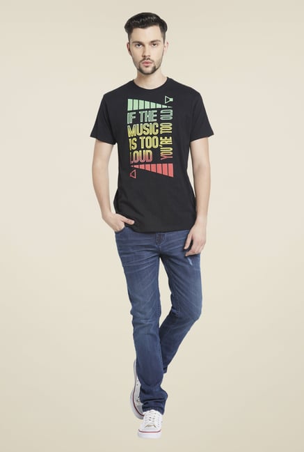 Globus Black Graphic Print Cotton T Shirt Globus Black Graphic Print Cotton T Shirt