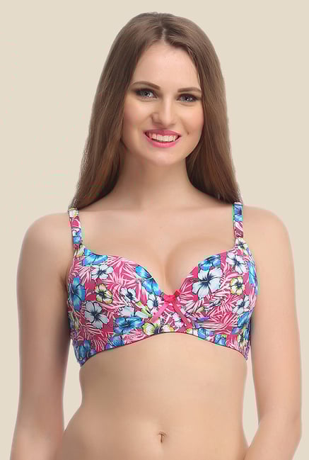 Clovia Pink Floral Push Up Convertible Bra Clovia Pink Floral Push Up Convertible Bra