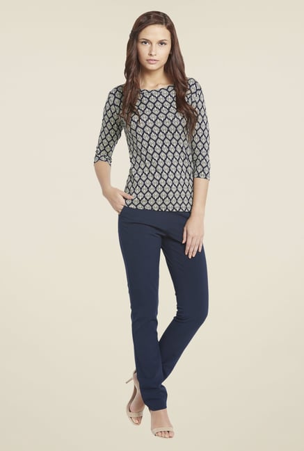 Globus Navy Printed Top Globus Navy Printed Top