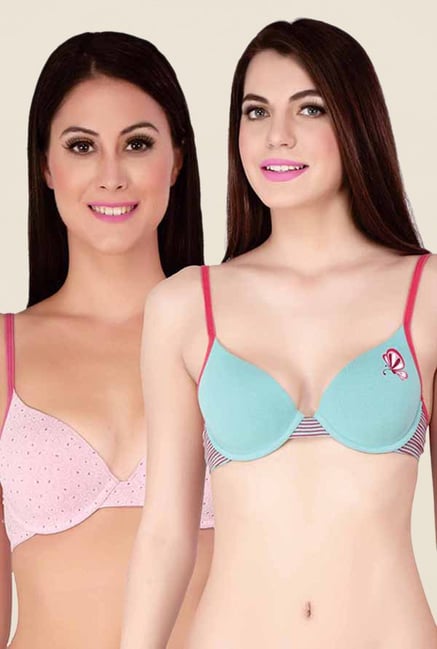 Soie Pink & Blue Under Wired Padded T Shirt Bra (Pack Of 2) Soie Pink & Blue Under Wired Padded T Shirt Bra (Pack Of 2)