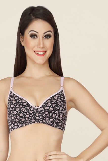 Soie Black Floral Print Molded Seamless Bra Soie Black Floral Print Molded Seamless Bra