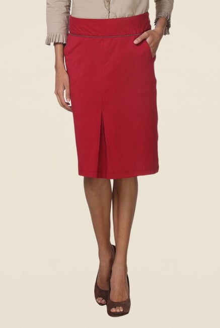 Kaaryah Red Box Pleated Straight Skirt Kaaryah Red Box Pleated Straight Skirt