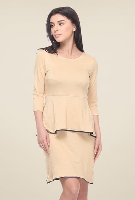Kaaryah Beige Peplum Dress Kaaryah Beige Peplum Dress