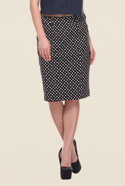 Kaaryah Black Hash Print Pencil Skirt Kaaryah Black Hash Print Pencil Skirt