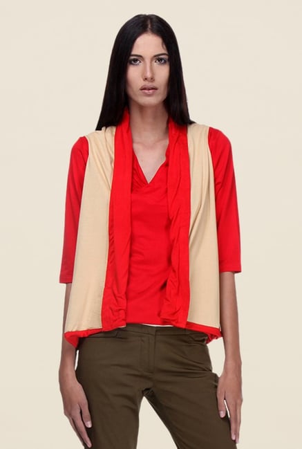 Kaaryah Red & Beige Solid Shrug Kaaryah Red & Beige Solid Shrug