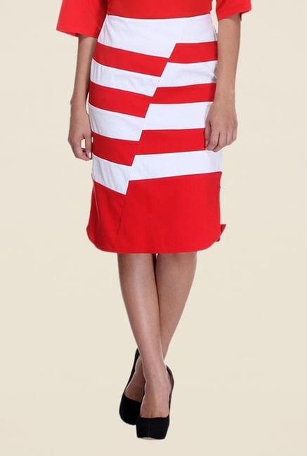 Kaaryah Red & White Striped Pencil Skirt Kaaryah Red & White Striped Pencil Skirt