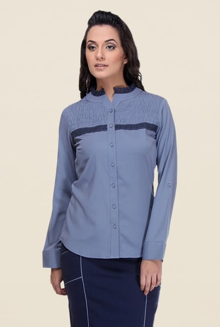 Kaaryah Blue Solid Shirt Kaaryah Blue Solid Shirt