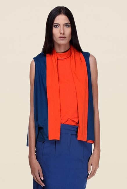 Kaaryah Blue & Orange Sleeveless Shrug Kaaryah Blue & Orange Sleeveless Shrug