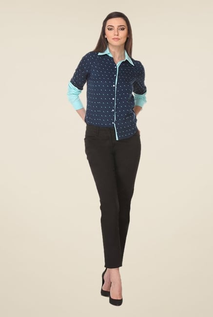 Kaaryah Navy Printed Shirt Kaaryah Navy Printed Shirt