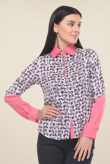 Kaaryah Beige & Pink Printed Shirt Kaaryah Beige & Pink Printed Shirt