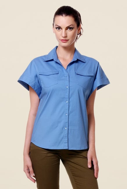 Kaaryah Blue Solid Shirt Kaaryah Blue Solid Shirt