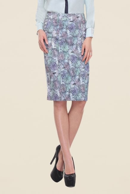 Kaaryah Blue Watch Print Skirt Kaaryah Blue Watch Print Skirt