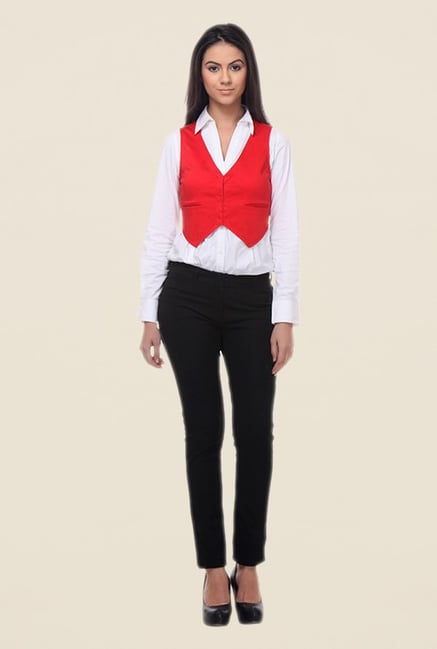 Kaaryah Red Sleeveless Regular Fit Waistcoat Kaaryah Red Sleeveless Regular Fit Waistcoat