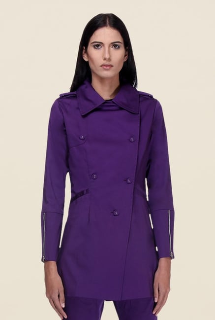 Kaaryah Purple Full Sleeves Twill Jacket Kaaryah Purple Full Sleeves Twill Jacket