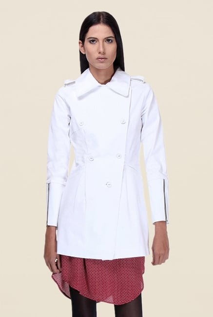 Kaaryah White Full Sleeves Twill Jacket Kaaryah White Full Sleeves Twill Jacket
