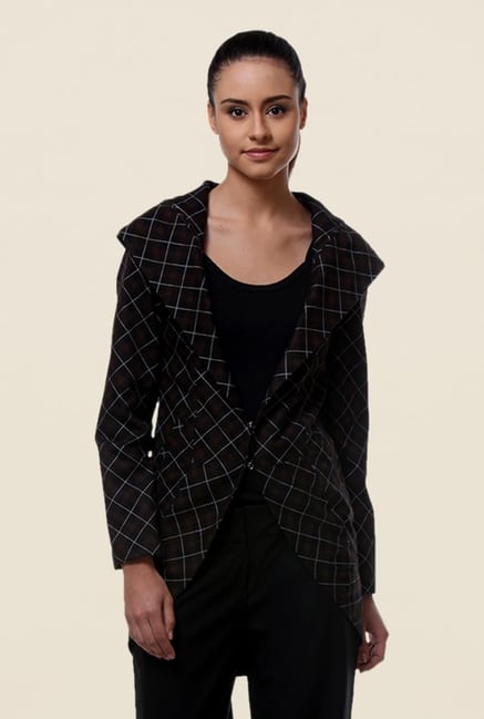Kaaryah Black Checks Cotton Silk Jacket Kaaryah Black Checks Cotton Silk Jacket