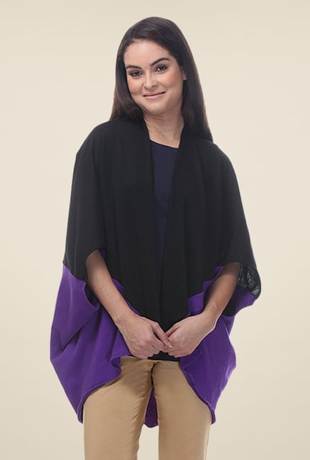 Kaaryah Purple & Black Kimono Sleeve Shrug Kaaryah Purple & Black Kimono Sleeve Shrug