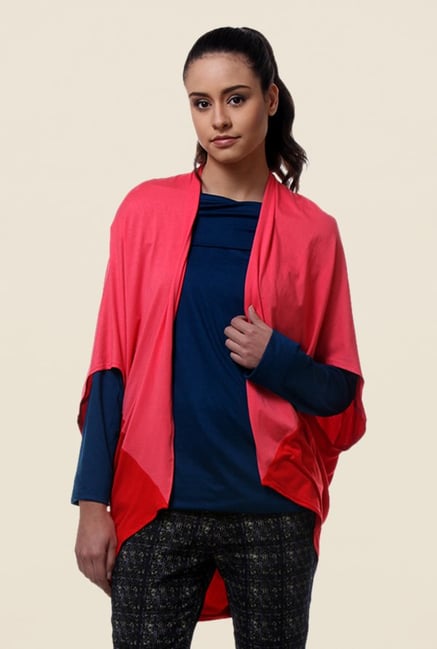 Kaaryah Pink & Red Kimono Sleeve Shrug Kaaryah Pink & Red Kimono Sleeve Shrug