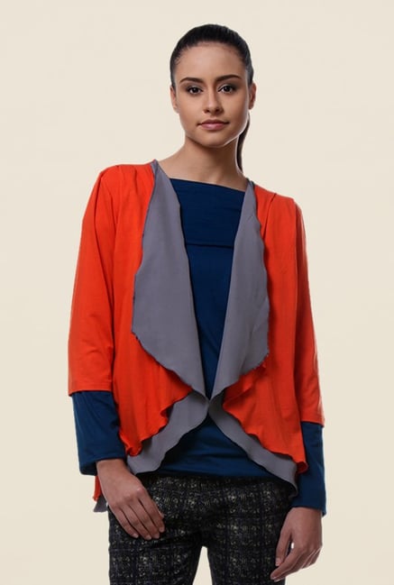 Kaaryah Orange Solid Shrug Kaaryah Orange Solid Shrug