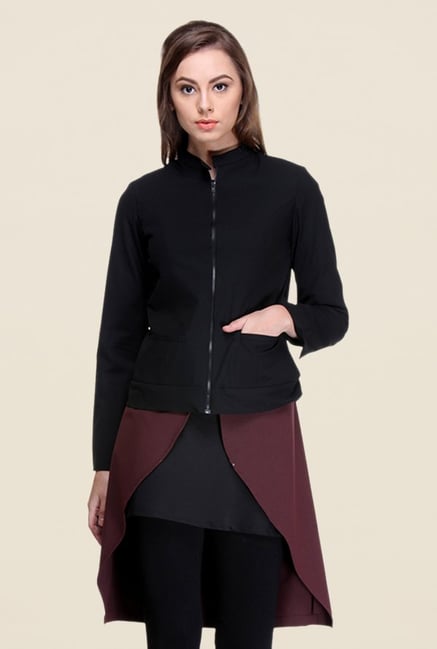 Kaaryah Black Full Sleeves Blended Regular Fit Jacket Kaaryah Black Full Sleeves Blended Regular Fit Jacket