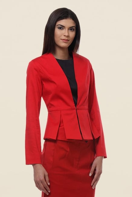 Kaaryah Red Full Sleeves Cotton Silk Regular Fit Jacket Kaaryah Red Full Sleeves Cotton Silk Regular Fit Jacket