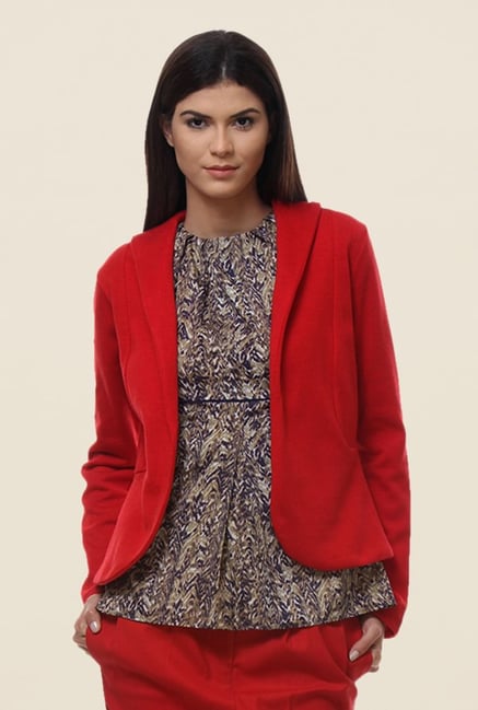 Kaaryah Red Full Sleeves Regular Fit Wool Jacket Kaaryah Red Full Sleeves Regular Fit Wool Jacket