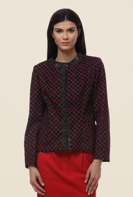 Kaaryah Maroon Checks Jacket Kaaryah Maroon Checks Jacket