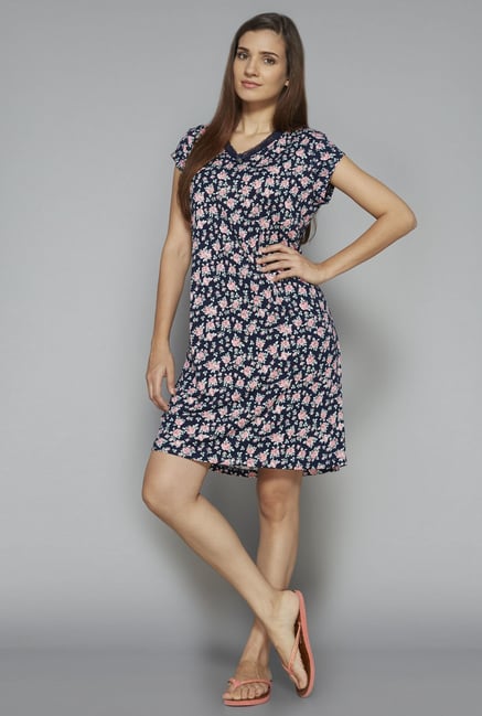 Intima by Westside Navy Floral Print Nightdress Intima by Westside Navy Floral Print Nightdress