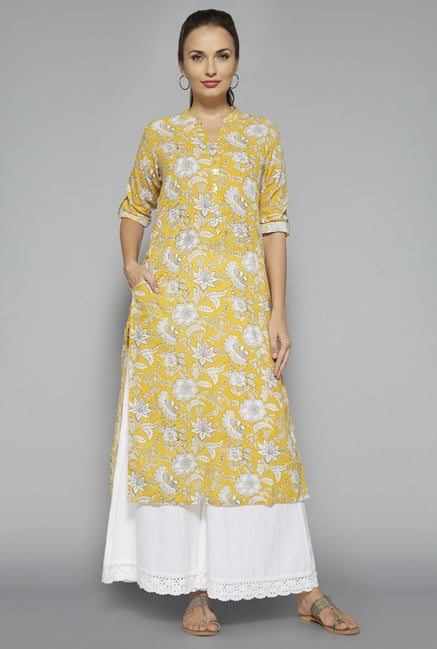 Utsa by Westside Yellow Floral Print Kurta Utsa by Westside Yellow Floral Print Kurta