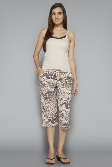 Intima by Westside Beige Paisley Print Capri Intima by Westside Beige Paisley Print Capri
