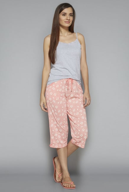Intima by Westside Pink Floral Print Capri Intima by Westside Pink Floral Print Capri