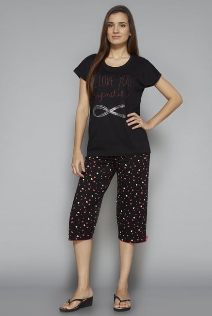 Intima by Westside Black Heart Print Capri Set Intima by Westside Black Heart Print Capri Set