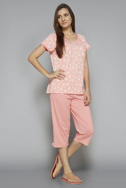 Intima by Westside Pink Floral Print Capri Set Intima by Westside Pink Floral Print Capri Set