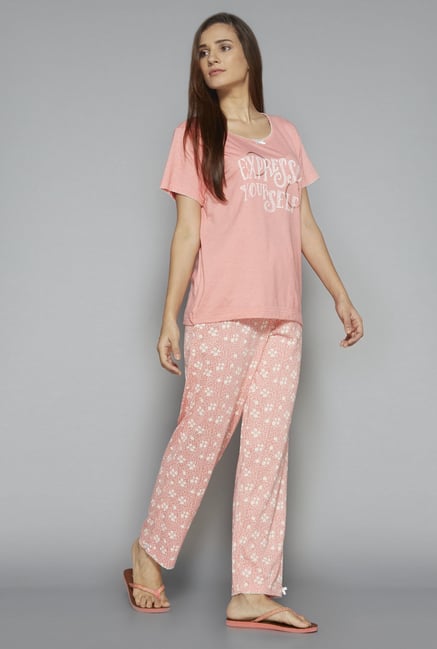 Intima by Westside Pink Printed Pyjama Set Intima by Westside Pink Printed Pyjama Set