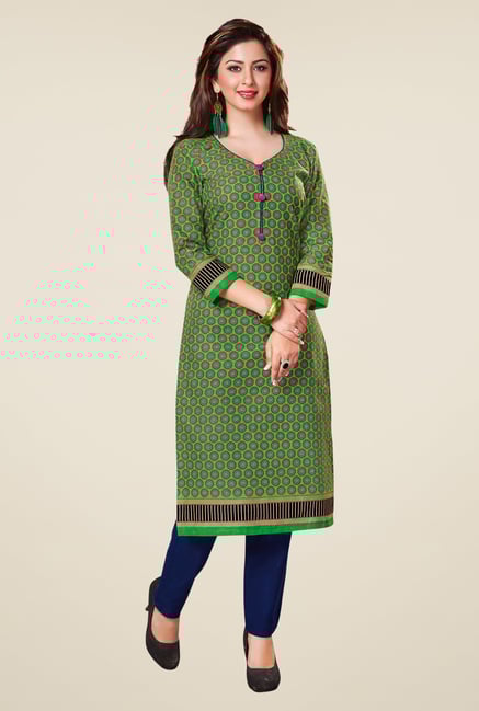 Salwar Studio Green & Blue Floral Print Unstitched Kurti Salwar Studio Green & Blue Floral Print Unstitched Kurti